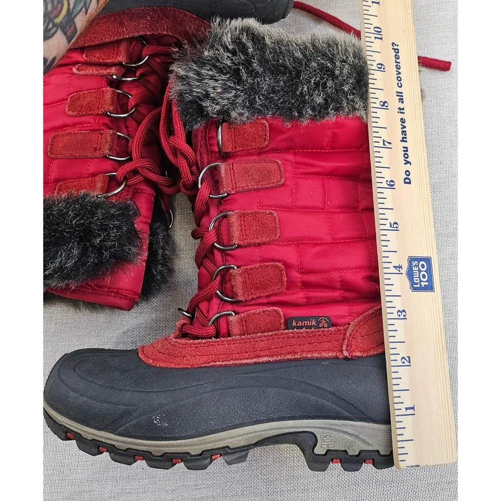 Kamik Scarlet Waterproof Insulated Winter Snow Boots Red Fur Trim Kids Sz 1 READ